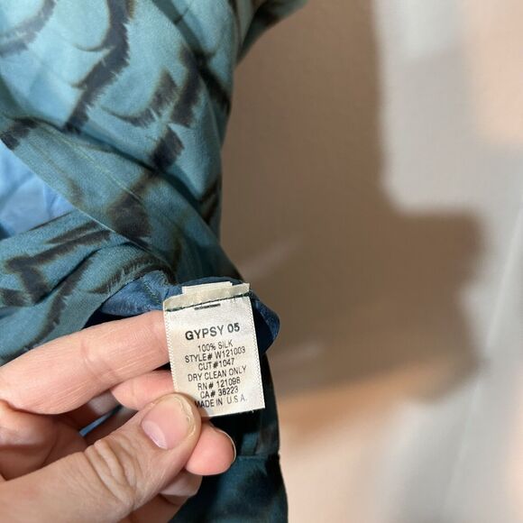 Gypsy 05 Made In Hollywood Small Boxy 100% Silk Boho Top Shirt Blue Blouse - Picture 4 of 5